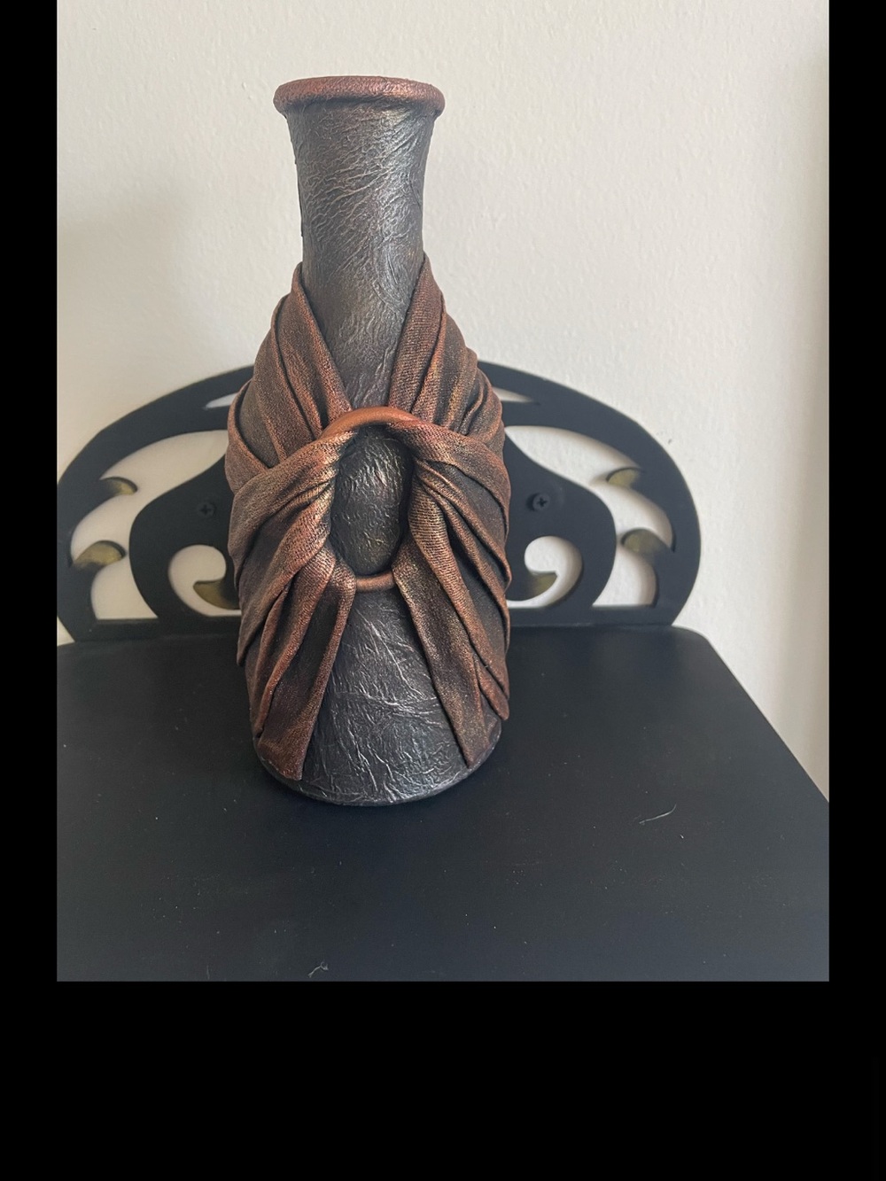 Textured Brown Ceramic Accent Vase with Draped Knot